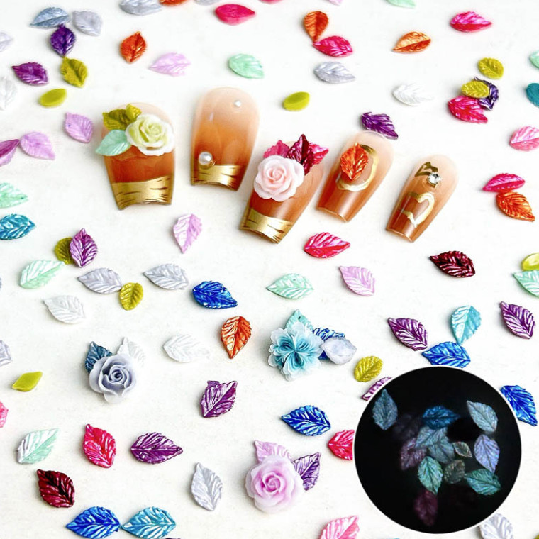 20Pcs Mixed Nail Art Charms Jewelry Accessories Resin Colorful Leaf NH25