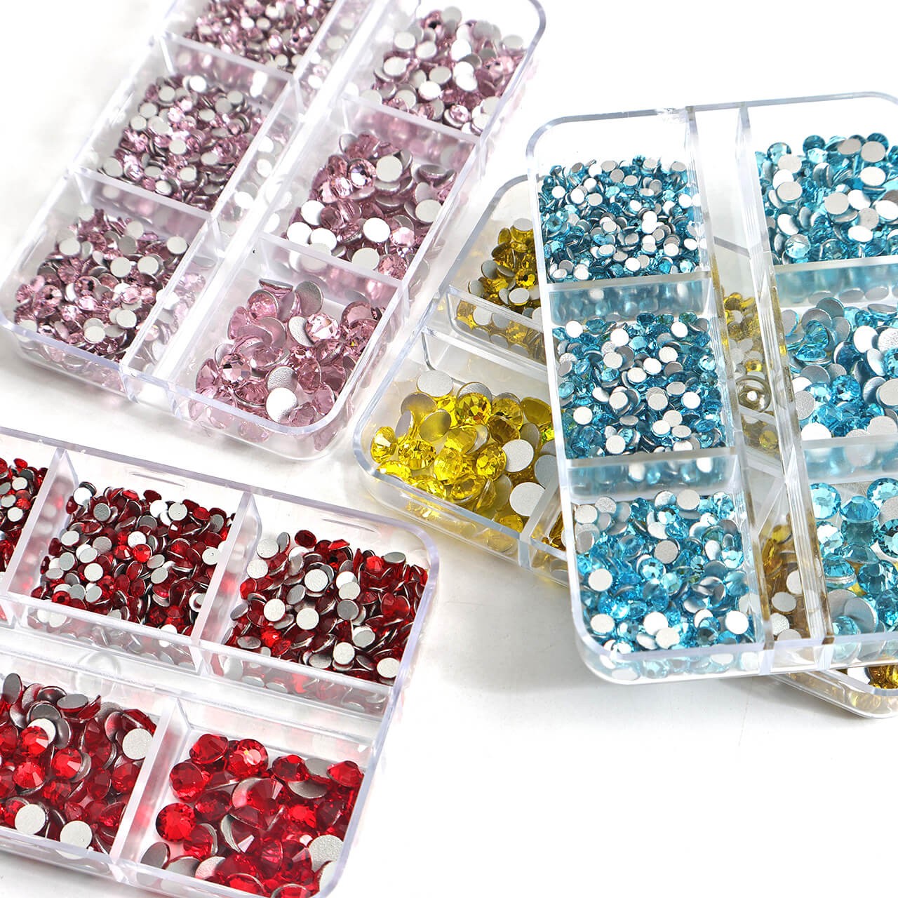 1 Box of 2000pcs Flatback Glass Rhinestones in 6 Sizes for Nail Art & Crafting