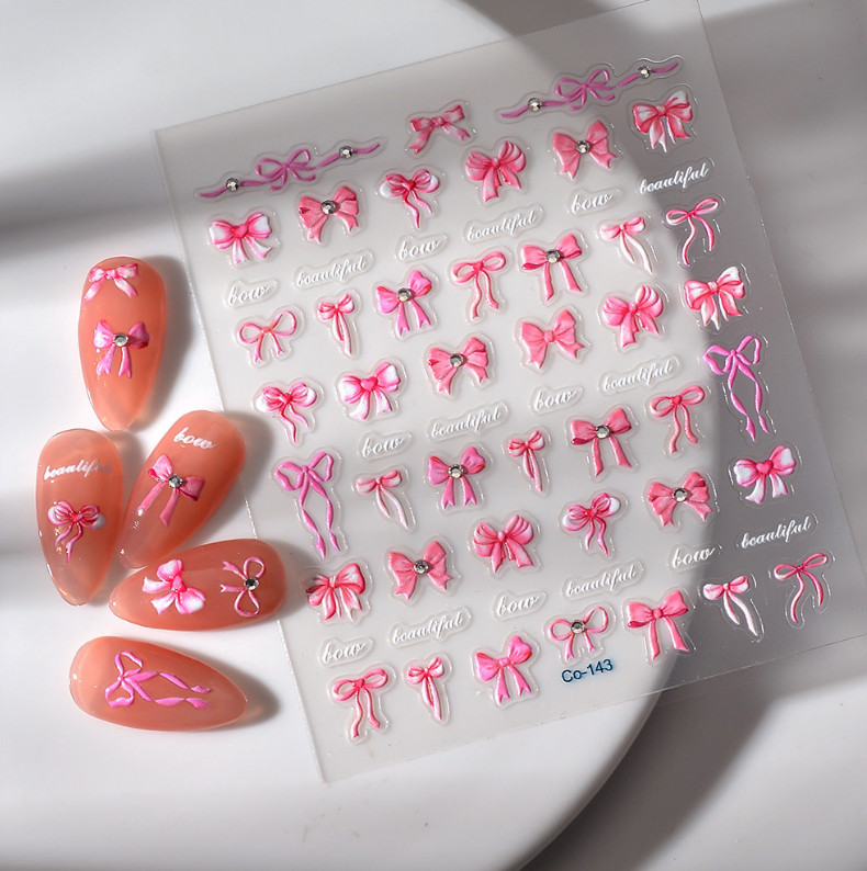 5D Embossed Pink Bowknot Nail Art Peel Decor Stickers Co143 NH23