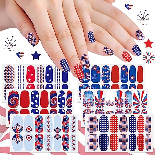 6 Sheets 4th of July Nail Wraps Independence Day Nail Polish 4th of July-01