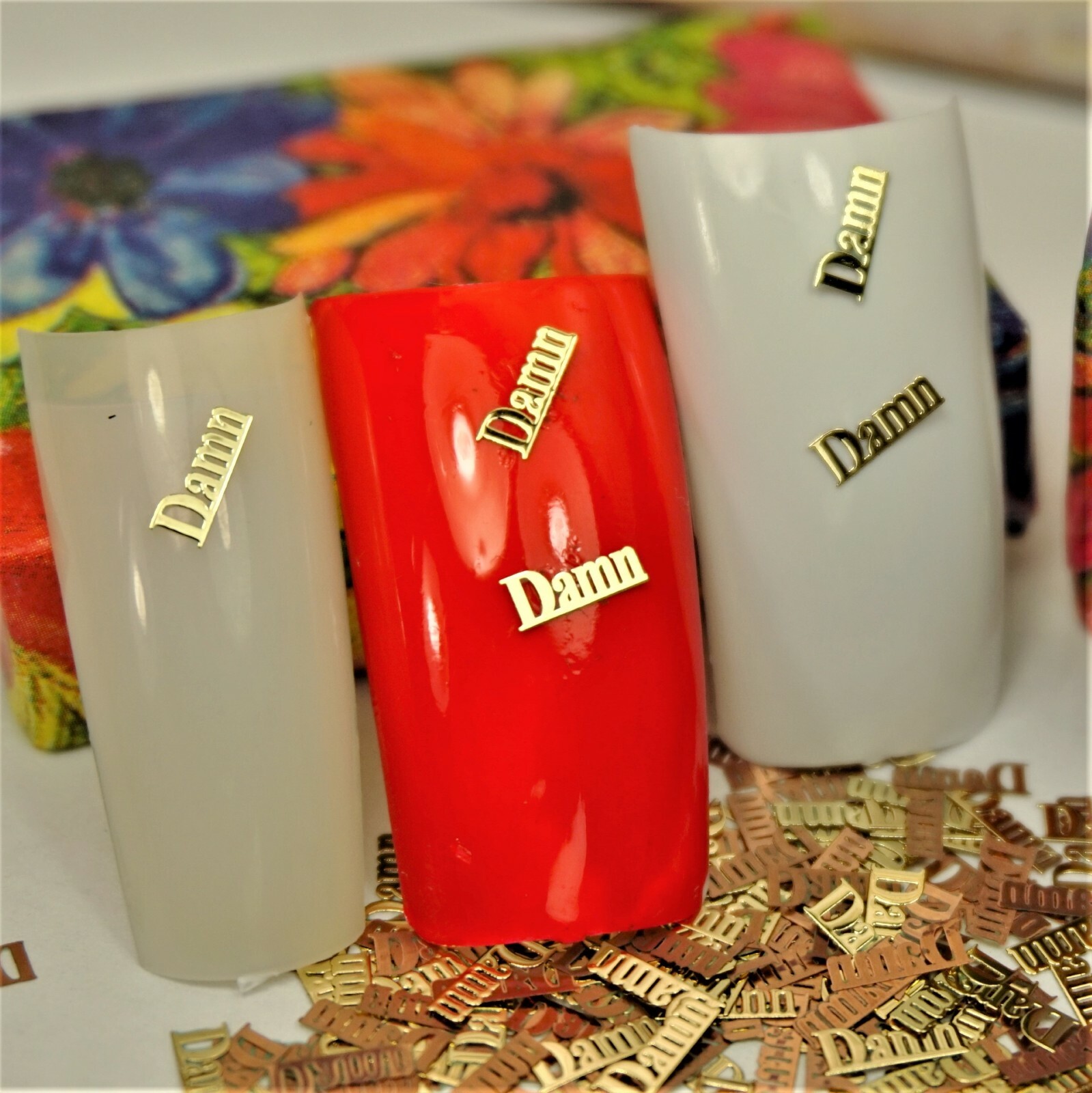 25 GOLD METAL “DAMN” NAIL CHARMS NAIL DECALS SMALL GIFT IN BOX FOR WOMEN