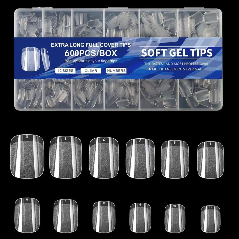 600pc Full Cover Half Frosted False Nail Tips Square Soak Off Gel Nail Extension
