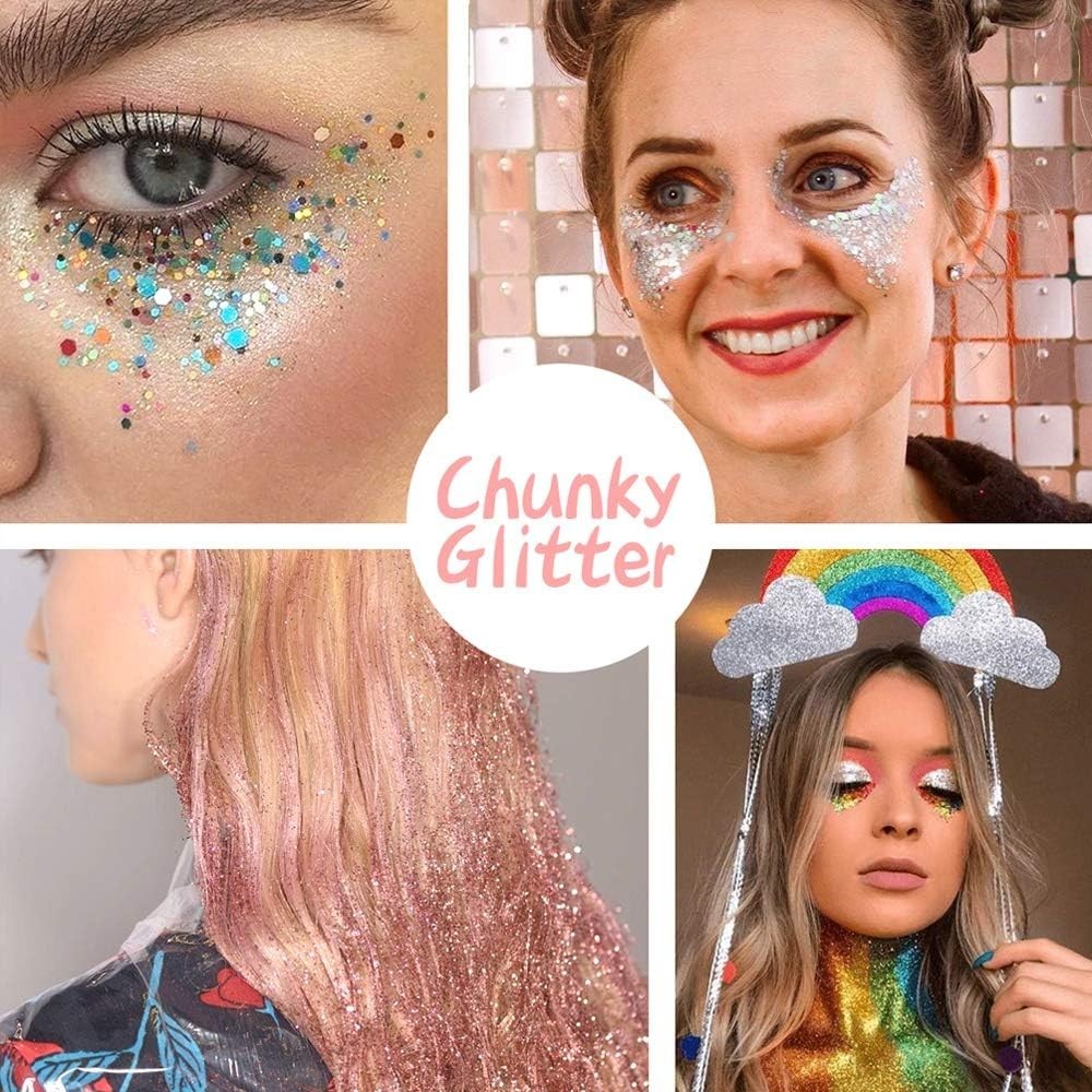 45 Holographic Chunky Sequins and Fine Powder Glitter Mix, Iridescent Glitter