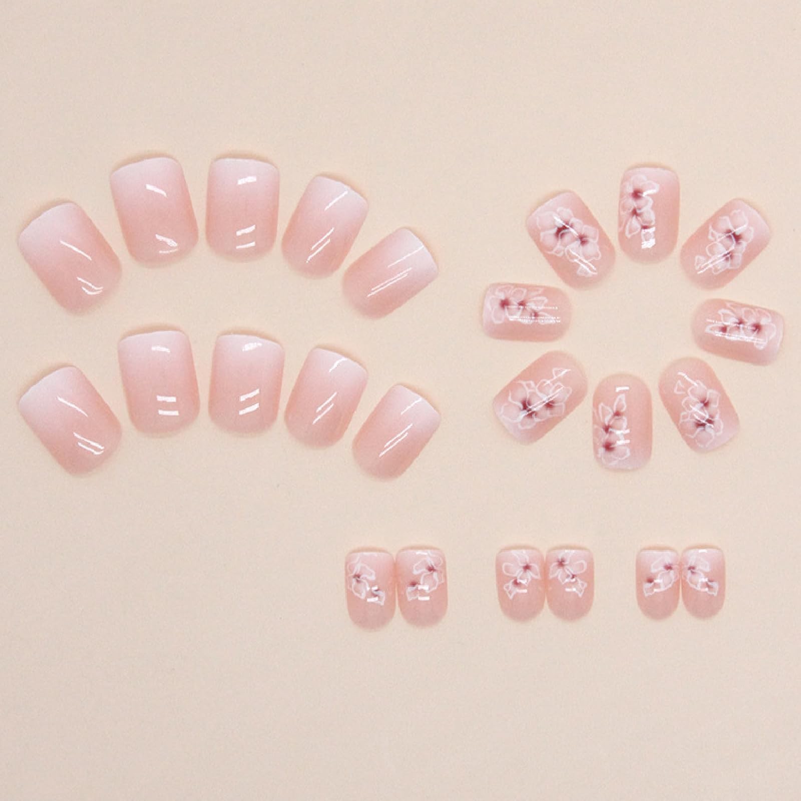 24Pcs Floral Press on Nails Short Square Fake Nails with Flower Full Cover Gr…