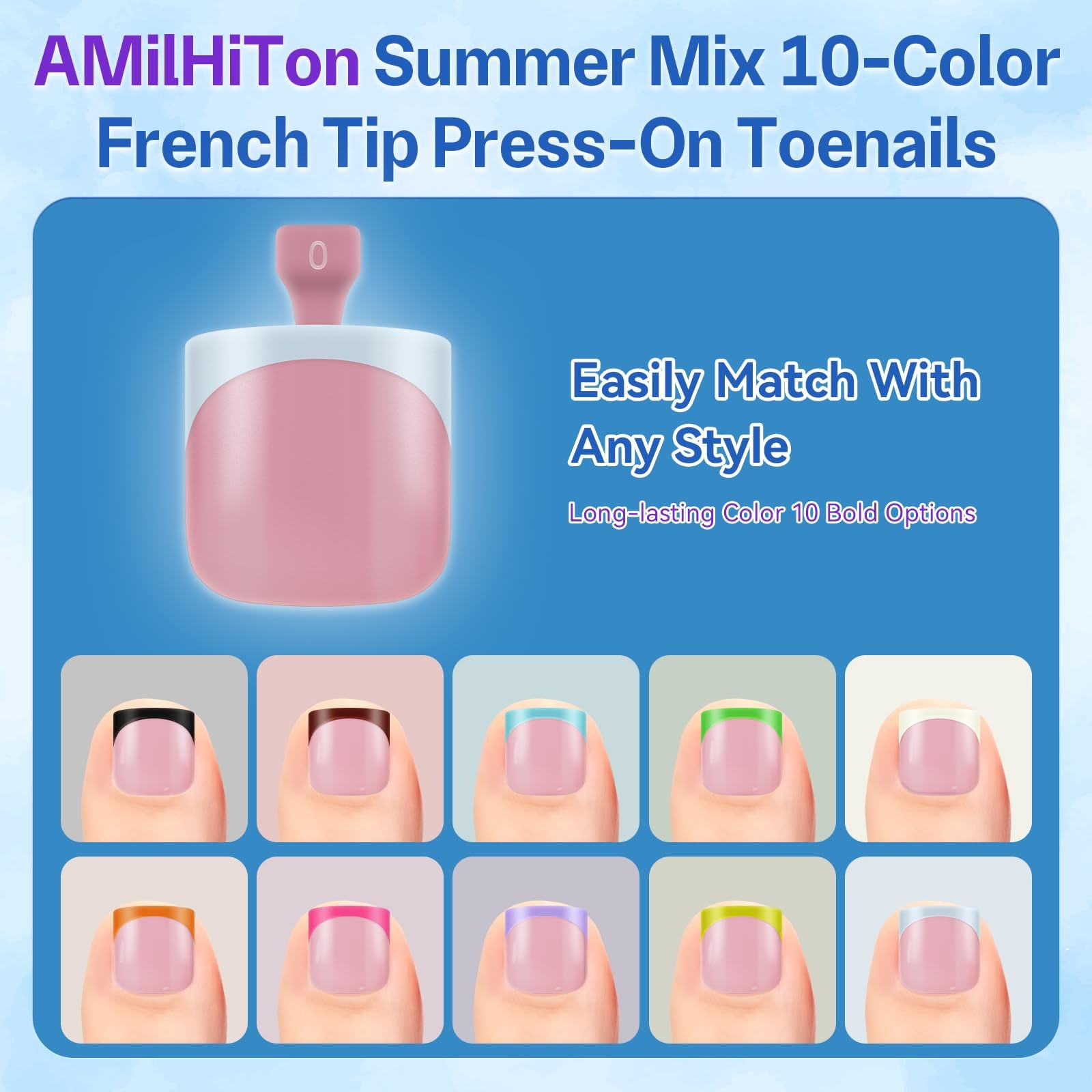 300PCS Long Square French Tip Toe Nail Tips for Wide Long Toenails, Soft Rose…
