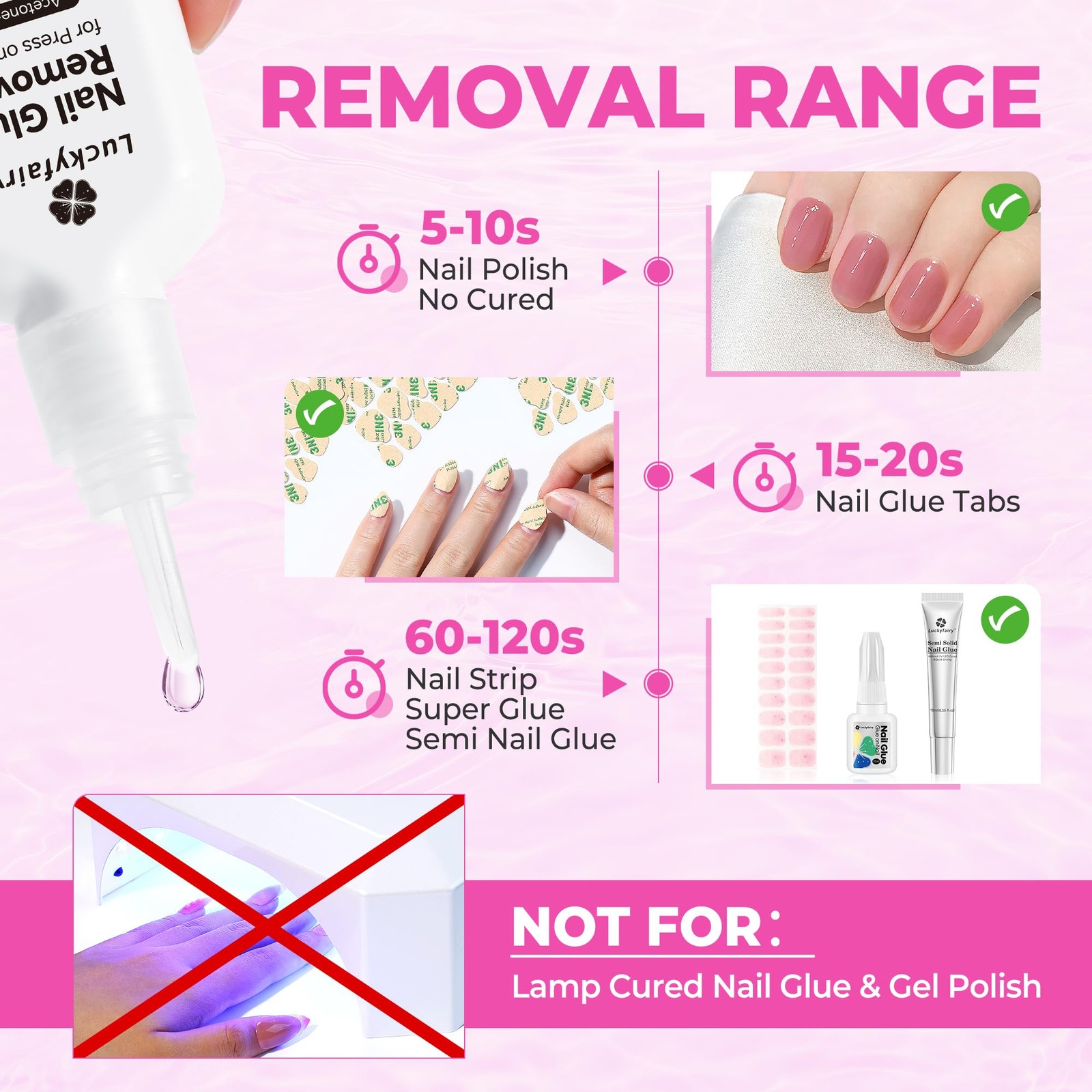 Luckyfairy Nail Glue Remover for Press on Nails, 15ml Acetone-free Nail…
