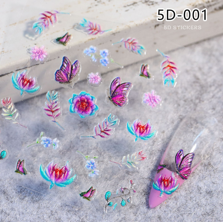 5D Flower Love Decal Transfer Manicure Nail Art Stickers Tip Decoration DIY NH6