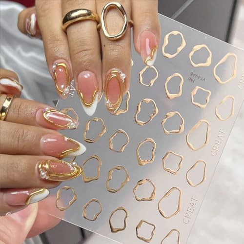 4Sheets Gold Silver Nail Art Stickers 5D Embossed Metal Stickers Style 4