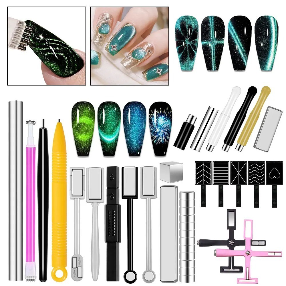 8PCS Nail Art Magnetic Wand Pen Set 3D Cat Eye Gel Manicure Tool UV Polish