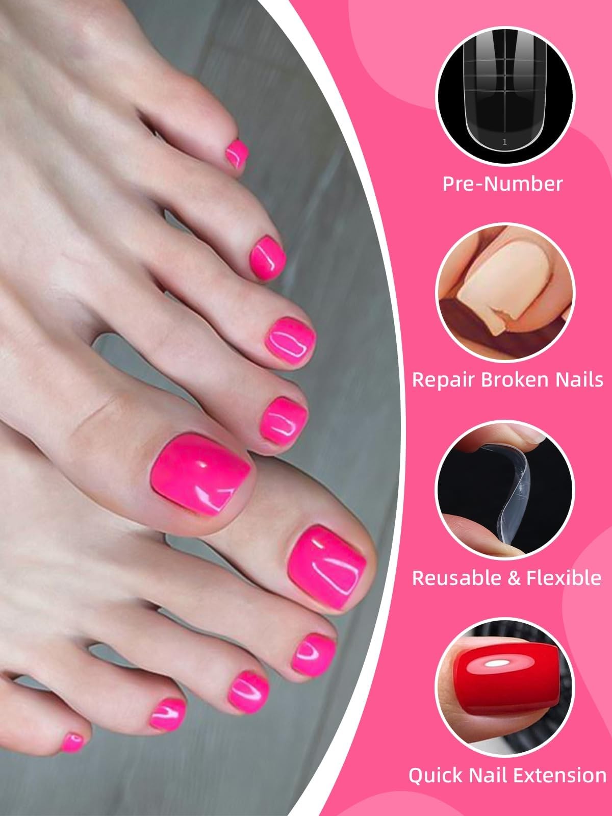 300 Pcs Toe Dual Nail Forms for Poly Gel Toenail Extension, Reusable Full Cov…