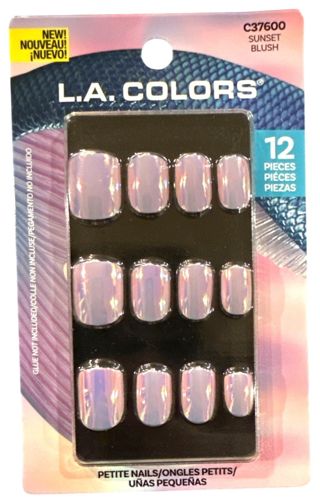 12pc Short Square Chrome Nails #C37600 Sunset Blush L.A. Colors Pearlescent Pink
