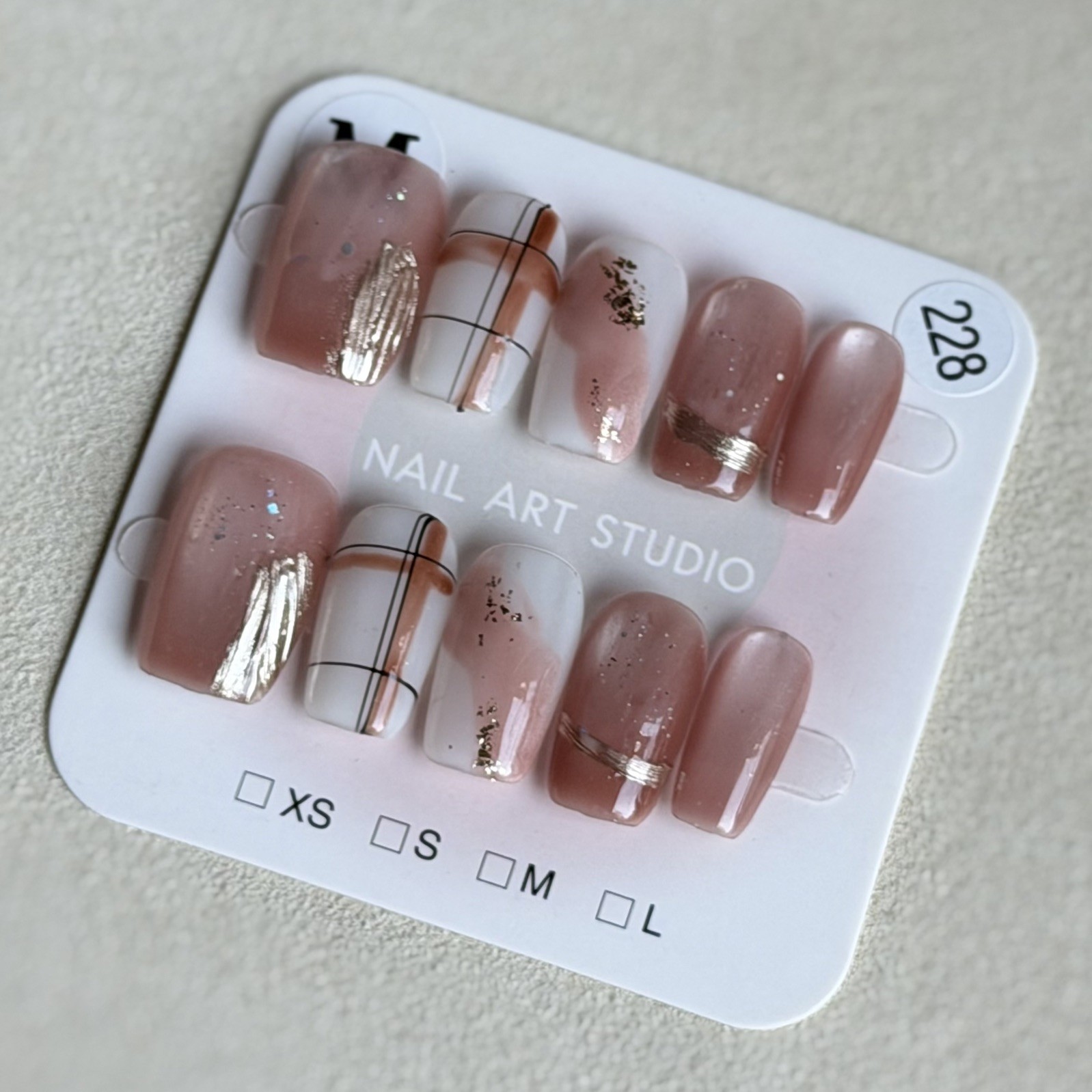Unique Handmade Press-On Nails Size M | One of a Kind Set, Reusable 228