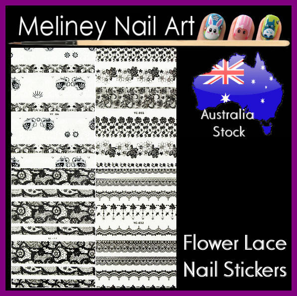 Flower Lace Nail Art Stickers black white transfer Full Sheet