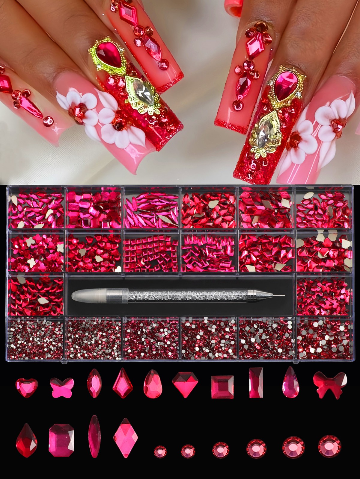 21 grid nail art diamond flat bottom glass diamond multi-style special-shaped di