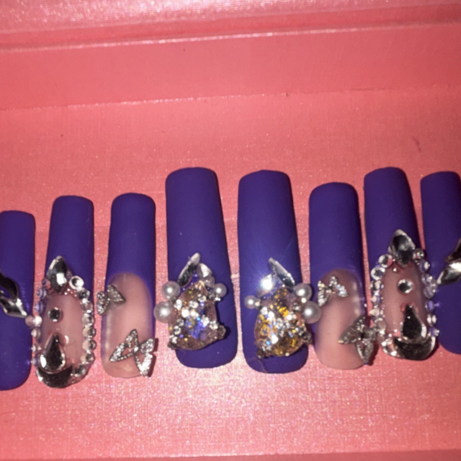 Lovful Purple 3D Glitter Coffin Long Press-On Nails Full Cover Set