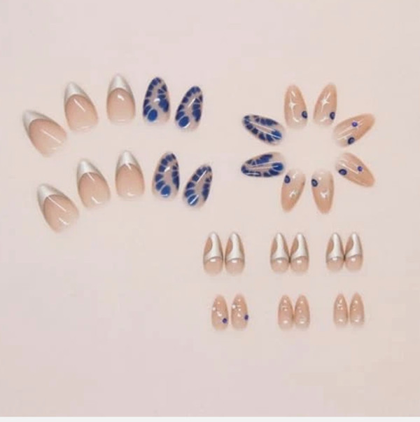 24 Pcs Press-on Nails Medium Almond Glossy – French Nails w/Matte Gold Accents