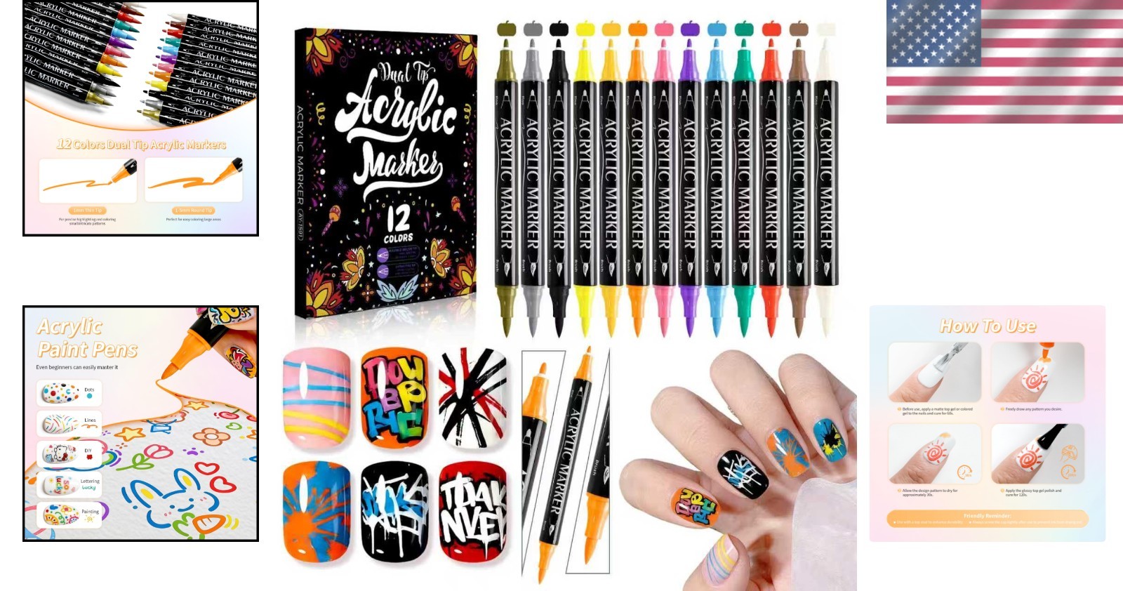 12 Colors Nail Art Pens Set – Double-Ended Acrylic Markers for Intricate Designs