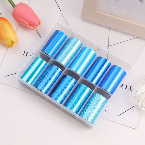 10 Rolls Mix-Design Blue Nail Foils Nail Art Transfer Foils Blue Series