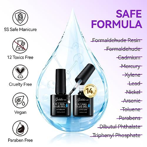2 Pack 6 In 1 Nail Glue Gel for Acrylic Nails Press On Nails Extension