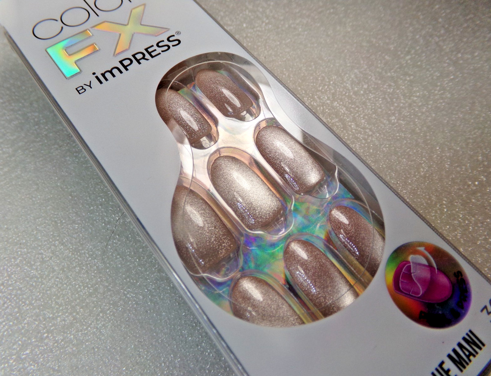 Impress Color FX NAILS Shiny Beach Beige Cats Eye Glue on Medium Magnetic Effect