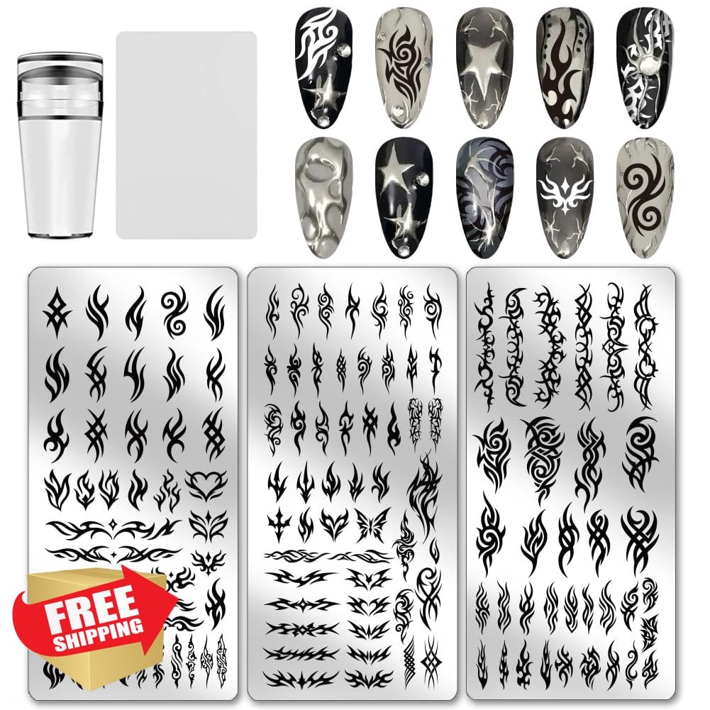 PH PandaHall Nail Stamping Plates Tribal Swirl Flame Butterfly