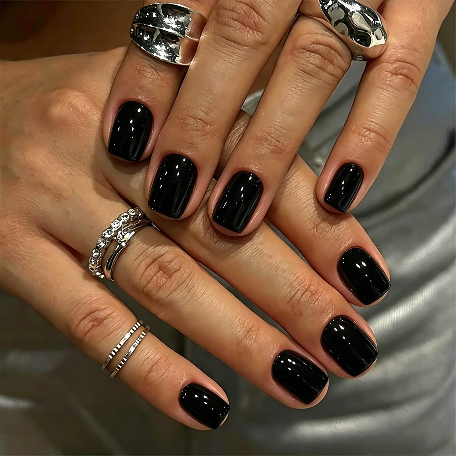 SXVME Short Square Black Press On Nails 30 Pcs