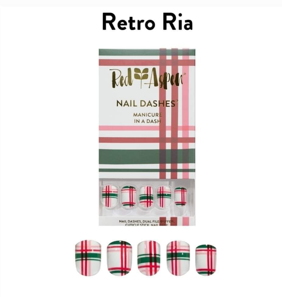 Red Aspen Press On Short Square Plaid Retro Ria ❤️