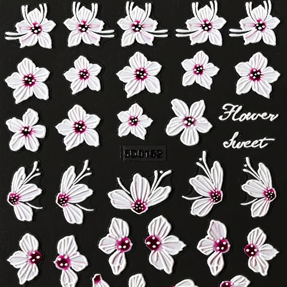 Nail Art Stickers – White & Purple Floral Lace Flower Design for Elegant Nails