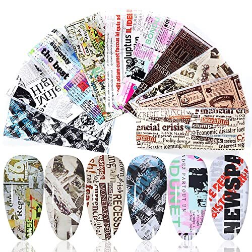 Holographic Nail Foil Transfer Stickers Decals, Funny Nail Polish Newspaper
