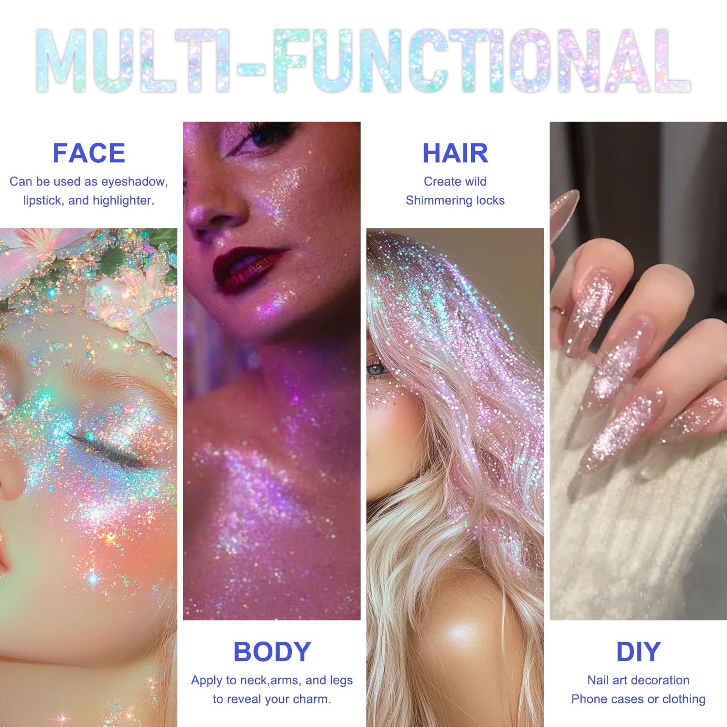 Roll-on Holographic Body Glitter Gel for Face and Hair, Chameleon Color Chang…