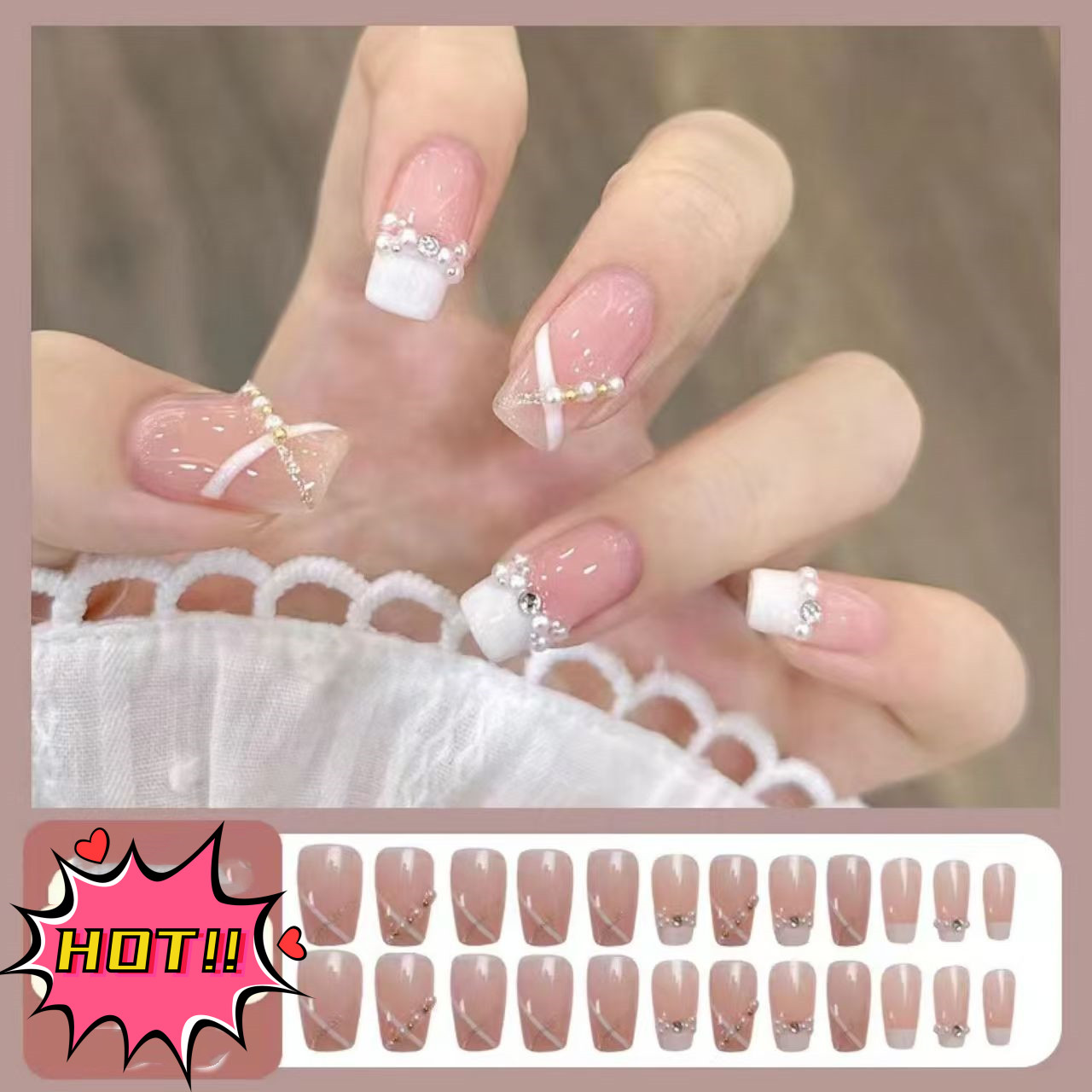 24pcs High class beautiful Colorful handmade removable Press on Nails girls gift
