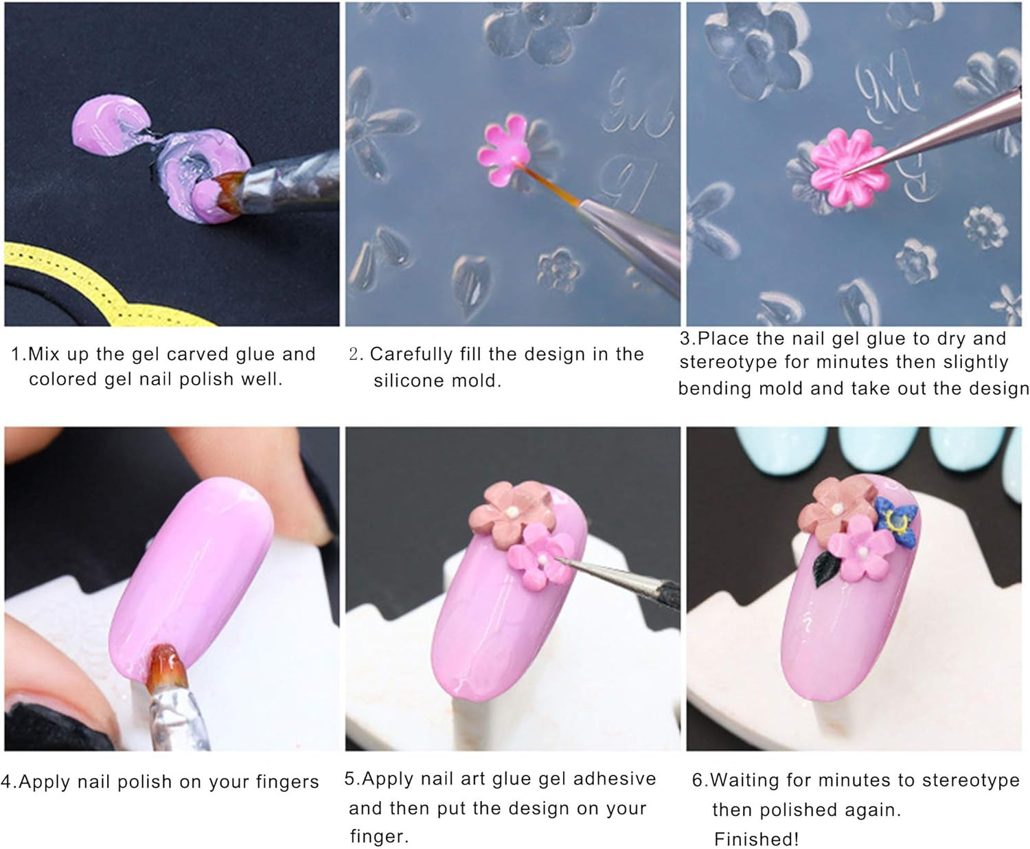 30 Pcs 3D Nail Art Mold DIY Nail Art Decorative Silicone Mould Carving Mold Nail