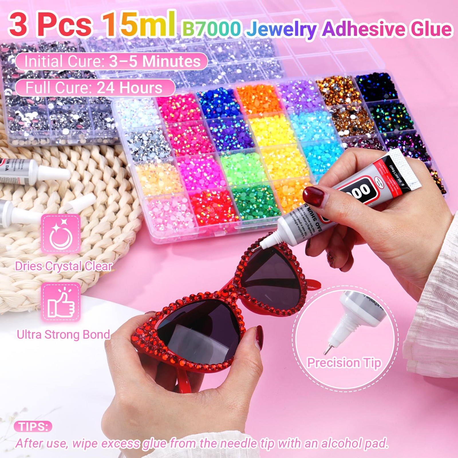 79000Pcs Jelly Rhinestones for Bedazzling, 2 Boxes Multicolor 3mm & Silver Clear