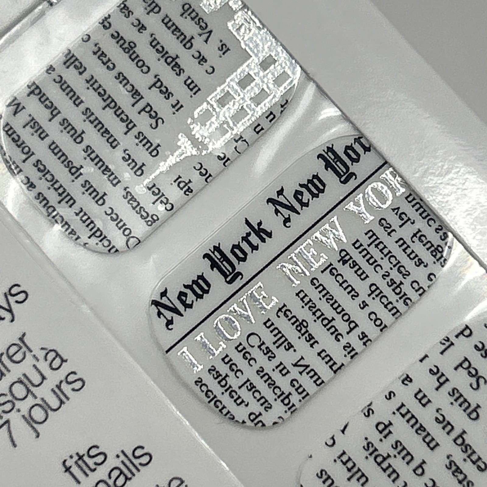 NEW Fing’rs Nail Makeup New York Newsprint Metallic Art Stickers #32801