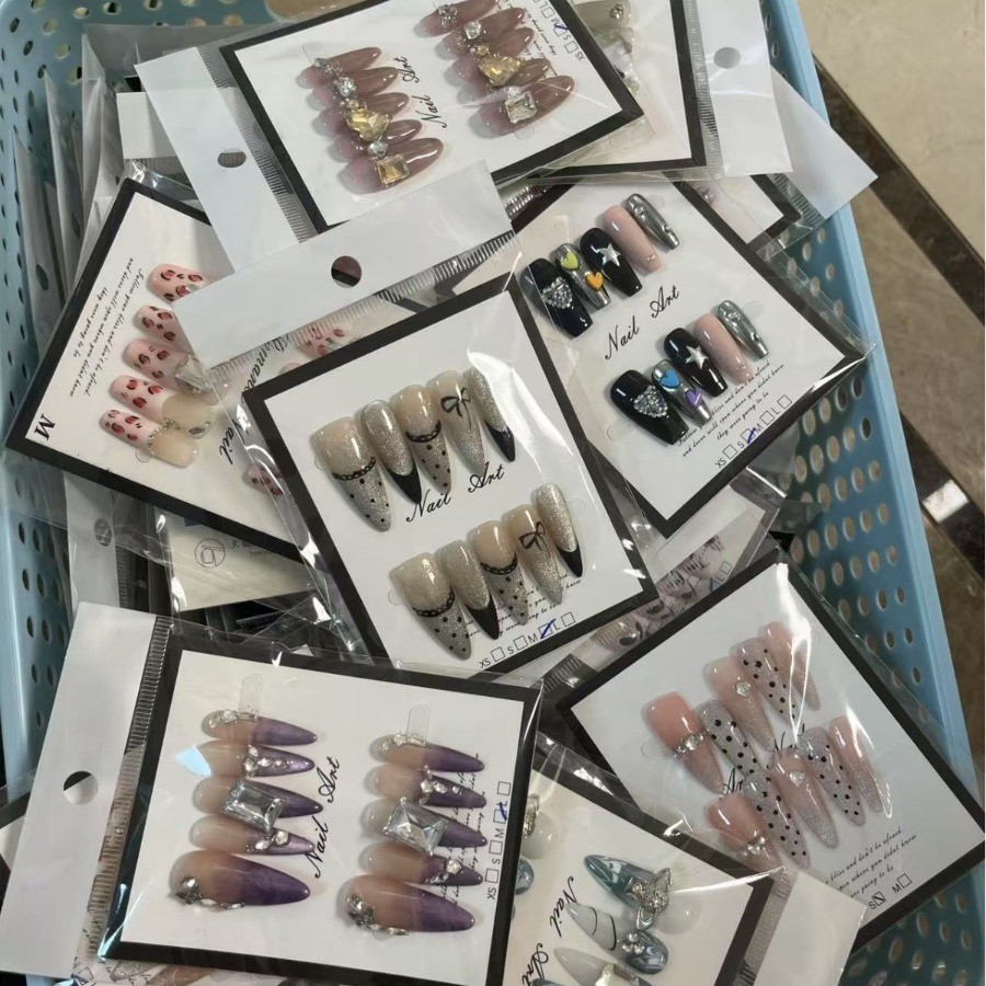 48Pcs Hand Painted Floral Press On Nails, Reusable Glossy False Nails For Daily