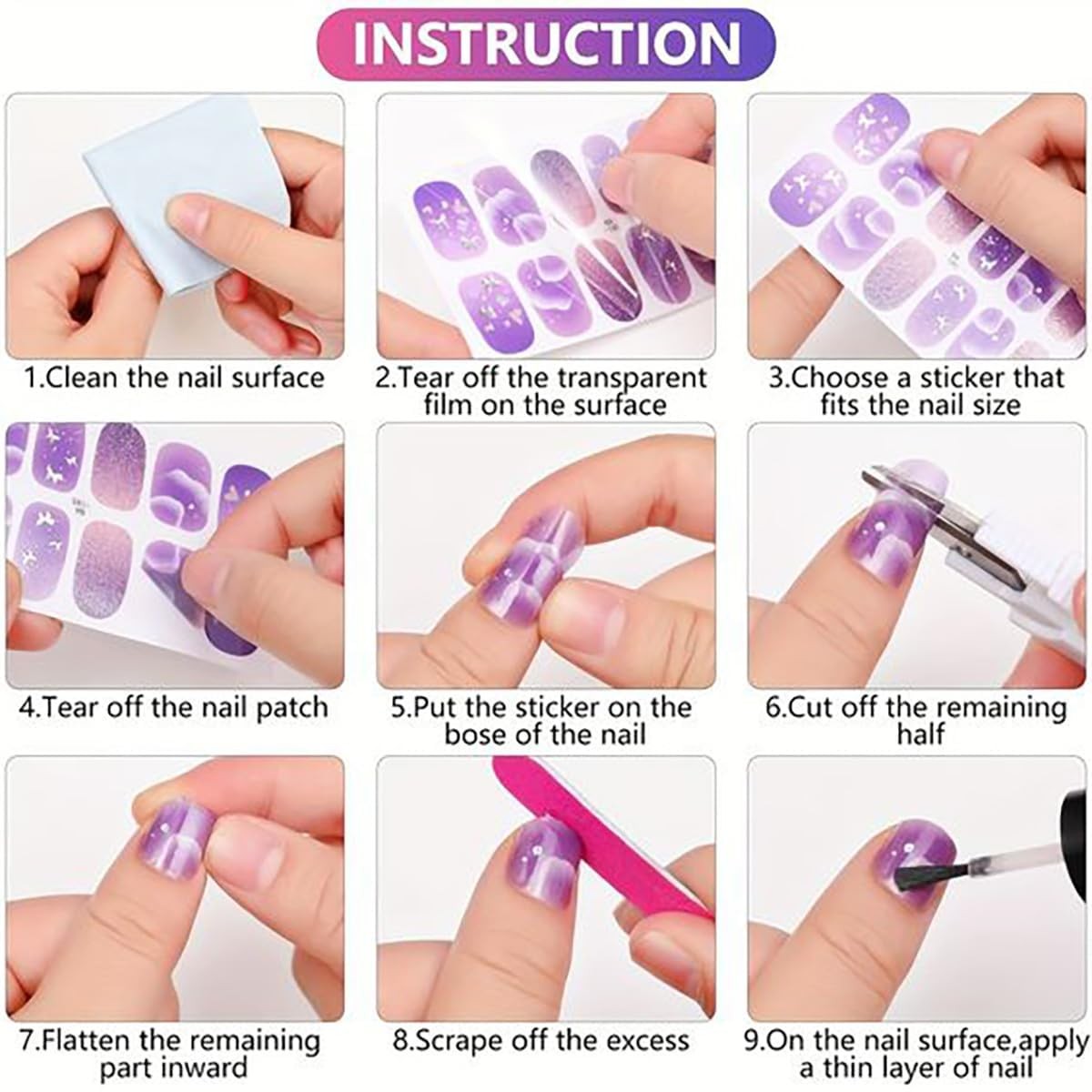Flower Semi Cured Gel Nail Strips Gradient Gel Nail Sticker Self-Adhesive Ful…