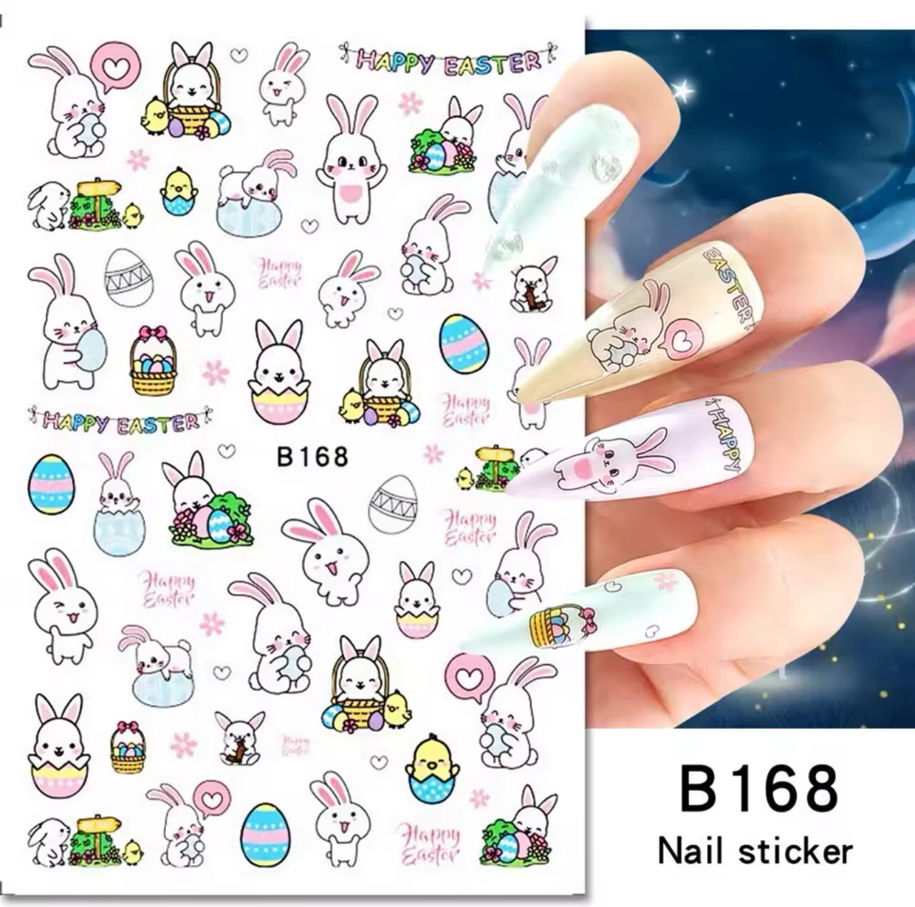 Easter Bunny Nail Art Stickers Easter Egg Transfers Cute Cartoon B168-170