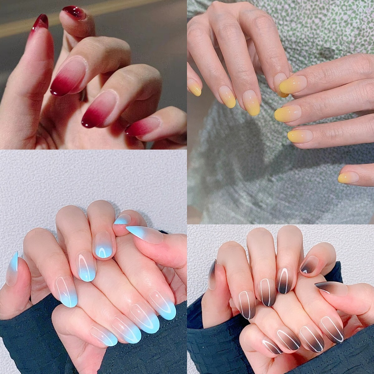 96Pcs (4boxes)Ice-Transparent Multicolor Nude Color Gradient Oval Press On Nail