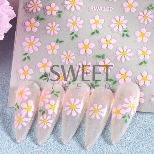 3 Sheets Daisy Stickers Nail Art DIY Design Waterproof Decal Manicure SWA NH28