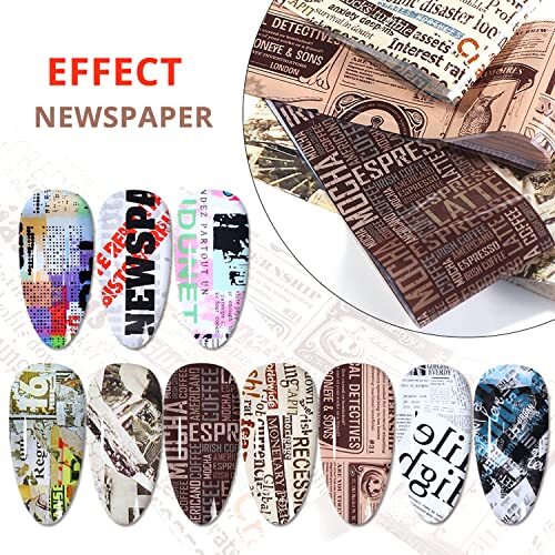 Newspaper Nail Foil Transfer Stickers English Letter Designs Nail Newparpe