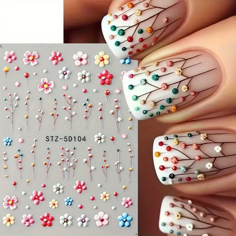 6PCS 5D Embossed Daisy Nail Stickers Shiny Self-Adhesive DIY Nail Glam Kit