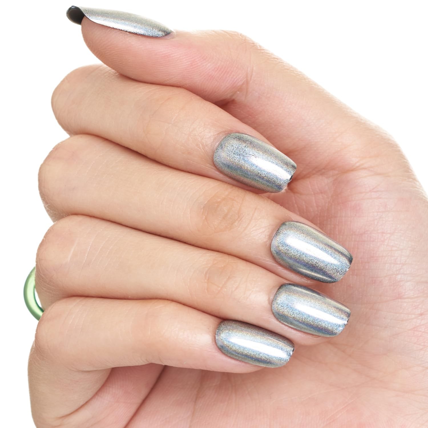 Laser Black Press on Nails Short Square, Rainbow Color Donut Grey Fake Nails …