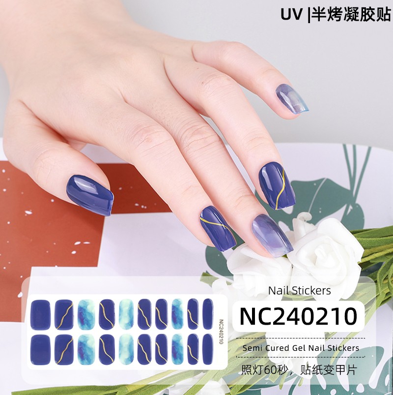Summer Ocean UV Gel Nail Stickers Blue Teal Mermaid Scale Gradient Nail Wraps