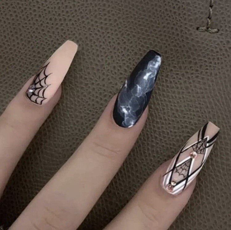 Halloween Press On Nails.Spiderweb, Ombre, Jewels.NIB.24 Pack