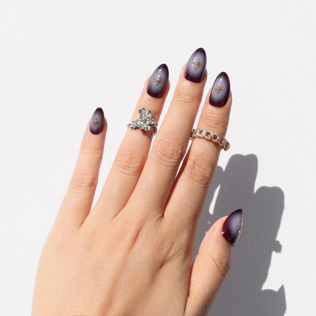Nail Reformation Press On Nails Almond Violet Star Design 32 Nails