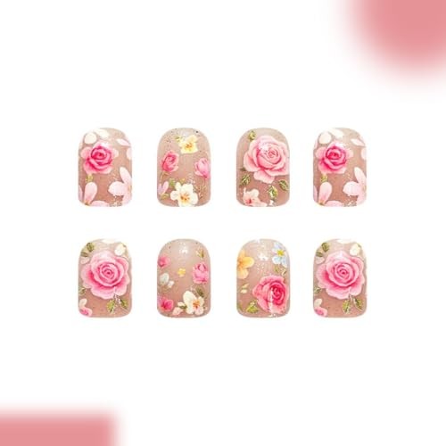 Color41 Rose Design Short Square Nails – Flower Design – Color41