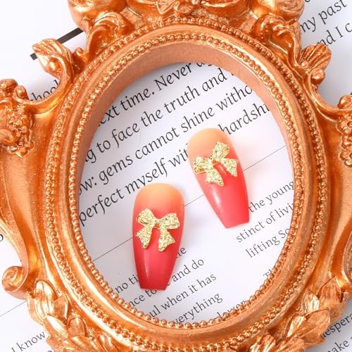 Mabor 80PCS Gold 3D Bow Nail Charms, Alloy Metal Bows for Nails, Shiny DIY