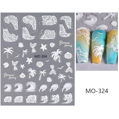 Summer Nail Art Stickers 5D Embossed Summer Beach Ocean Nail Stickers 3PCS