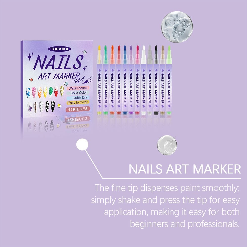 12 Color Nail Art Markers For Gel Nails,Nail Art Pens Set DIY Nail Art Marker JQ
