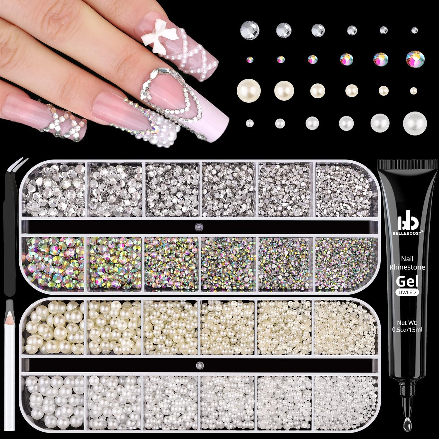 Flatback Nail Pearls Gems Half round Silver and Gold Nail Charms Beads | Beige W